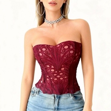 Burgundy Strapless Corset Top