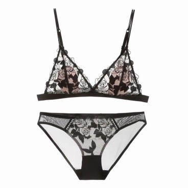 Black Floral Lace Bralette Set