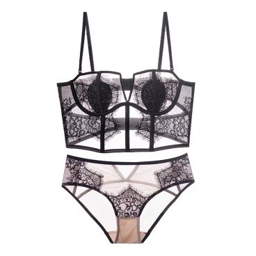 Black Sheer Lace Bra and Panty Set