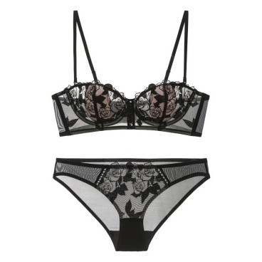 Black Floral Lace Bra and Panty Set