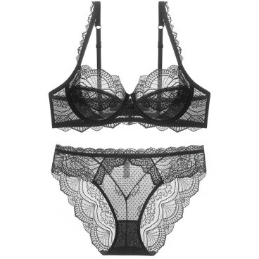Black Lace Sheer Bra and Panty Set