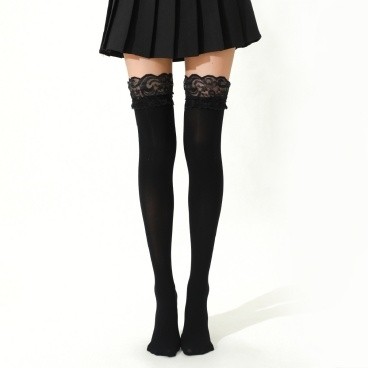 Black Lace Top Thigh High Stockings