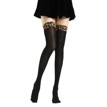 Leopard Trim Thigh High Stockings
