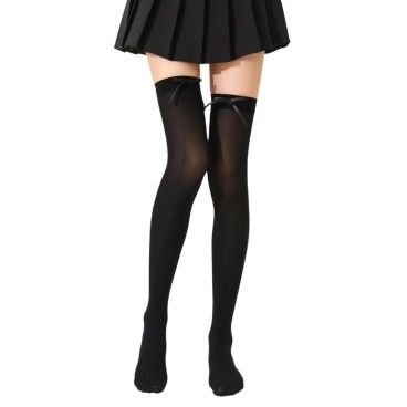 Black Satin Bow Thigh High Stockings
