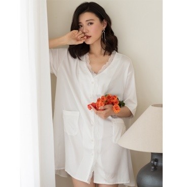 Satin Lace Trim Pajama Shirt