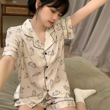 Cartoon Rabbit Sleepwear Shorts Set