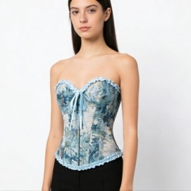 Floral Blue Strapless Bustier Top