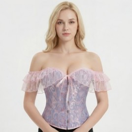 Pink Lace Off Shoulder Corset Top