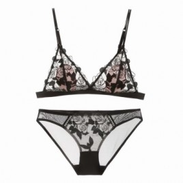 Black Floral Lace Bralette Set