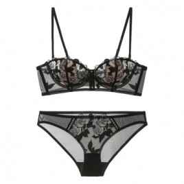 Black Floral Lace Bra and Panty Set