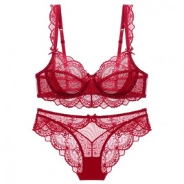 Red Lace Sheer Bra and Panty Set