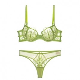 Green Embroidered Bra Set