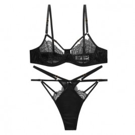 Black Lace Strappy Bra Set