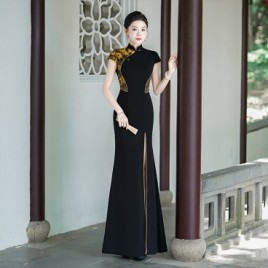 Embroidered Slit Cheongsam Dress