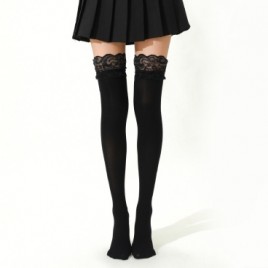 Black Lace Top Thigh High Stockings