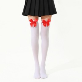 White Thigh High Stockings Red Bows