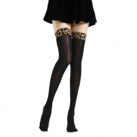 Leopard Trim Thigh High Stockings