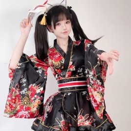 Black Floral Kimono Dress