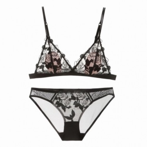 Black Floral Lace Bralette Set