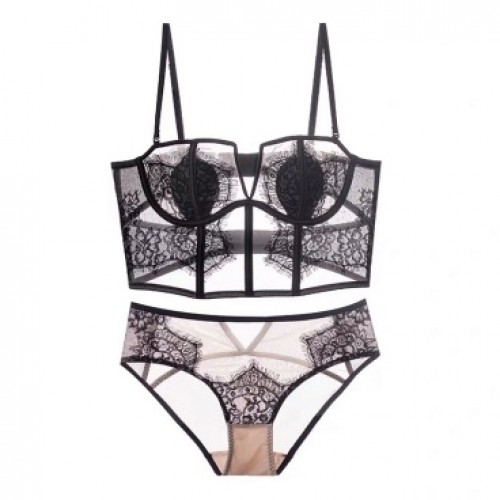 Black Sheer Lace Bra and Panty Set