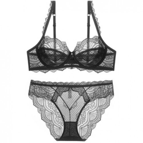 Black Lace Sheer Bra and Panty Set