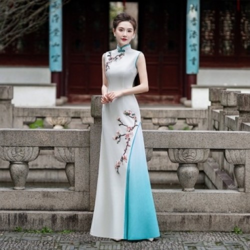 Sleeveless Embroidered Slit Cheongsam Dress