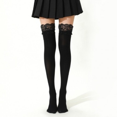 Black Lace Top Thigh High Stockings