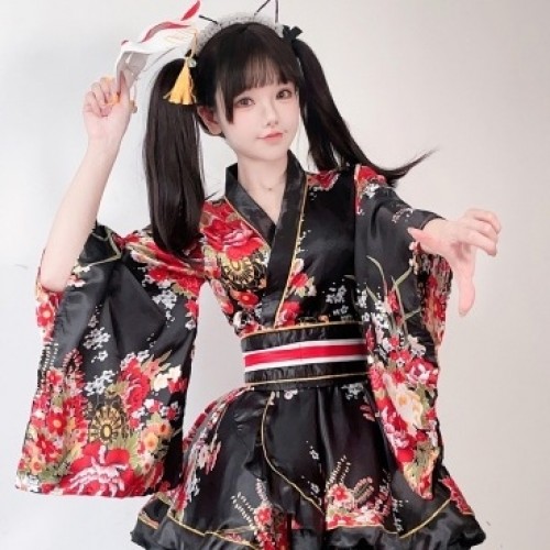 Black Floral Kimono Dress