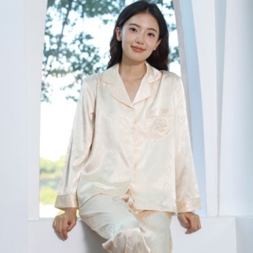Satin Pajama Set Long Sleeve Button Sleepwear