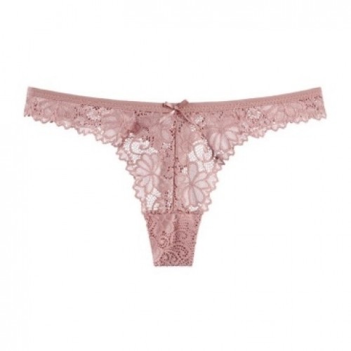Floral Lace Thong with Bow