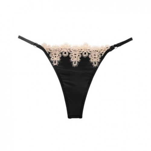 Satin Lace Trim Thong