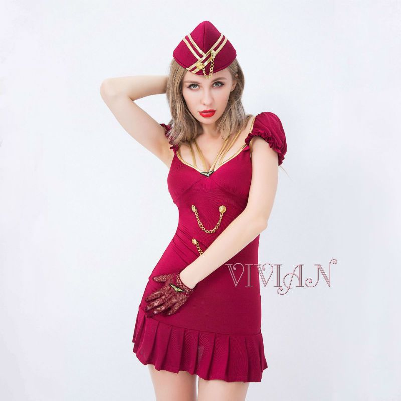 Red Airline Stewardess Costume